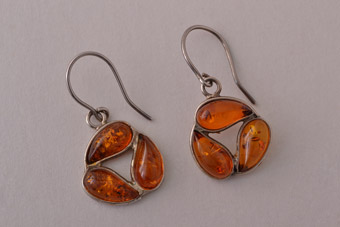 Silver Modern Drop Hook Earrings With Amber