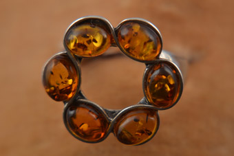 Silver And Amber Modern Ring