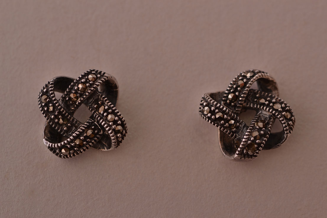 Silver Modern Stud Earrings With Marcasite