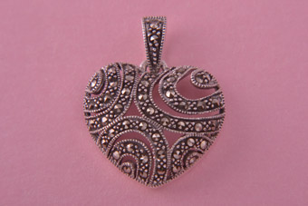 Silver Modern Heart Pendant With Marcasite